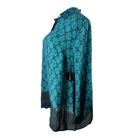 NWT Valerie Stevens Silk Blouse Blue & Black Printed Button Up Top Plus Size 22W - Picture 3 of 8